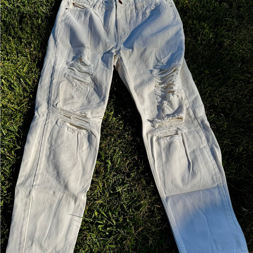 Distressed White Jeans